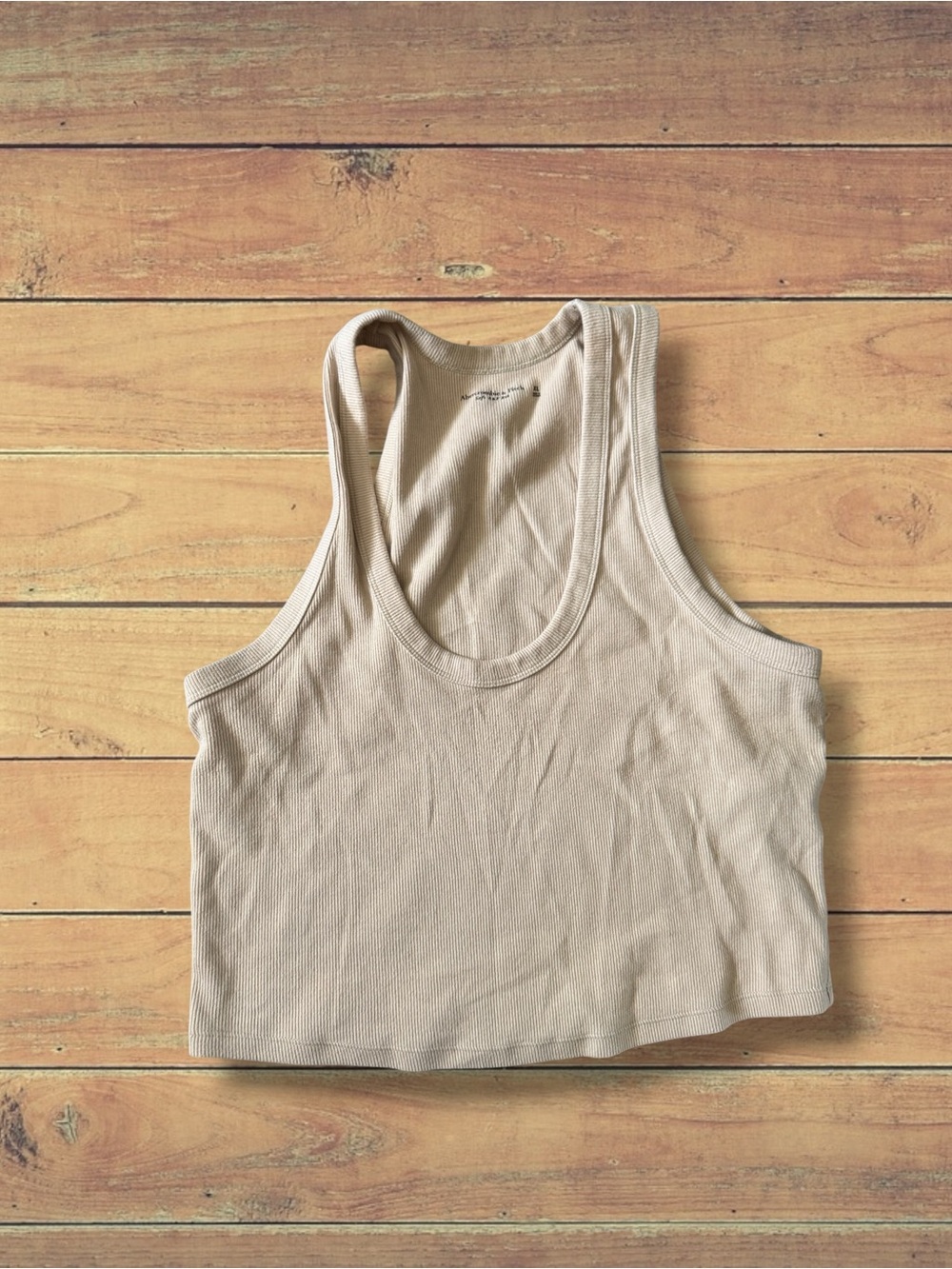 Abercrombie & Fitch Ribbed Racerback Crop Tank - Beige, XL